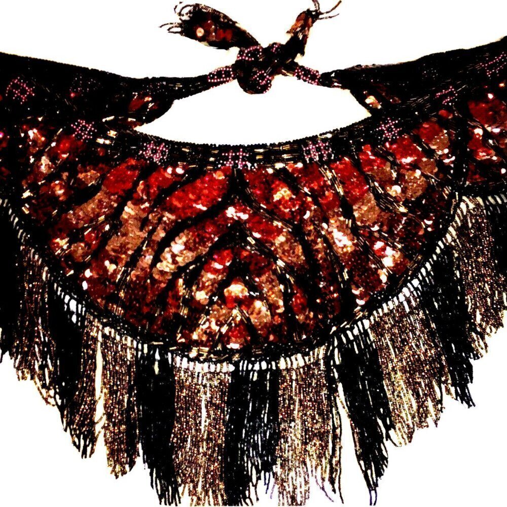 Swim Wrap Skirt Wrap or Shawl by Sharmark Couture Glass Beaded and Sequins  S-XL